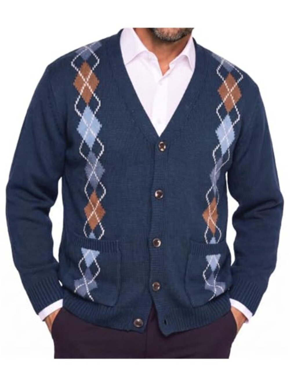 Men's Cardigan Sweater Argyle V Neck Button Down Knitted Sweaters